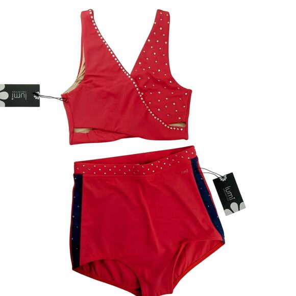 Audition Outfit Pro Cheer Dance NFL NBA Red Navy Custom Rhinestone - Picture 15 of 16